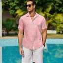 COOFANDY Mens Hawaiian Shirts Short Sleeve Button Down Aloha Shirt Casual Beach Clothes (Pink, M)