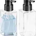mDesign Glass Refillable Foaming Hand Soap Dispenser Modern Square Pump Bottle for Bathroom Vanities or Kitchen Sink, Countertops - 2 Pack - Clear/Black