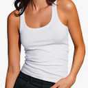 Sxidecgqi Women's Scoop Neck Tank Tops Ribbed Knit Slim Fit Sleeveless Camisole Shirts Casual Basic Solid Stretch Cami Tops Blouse(White XL)