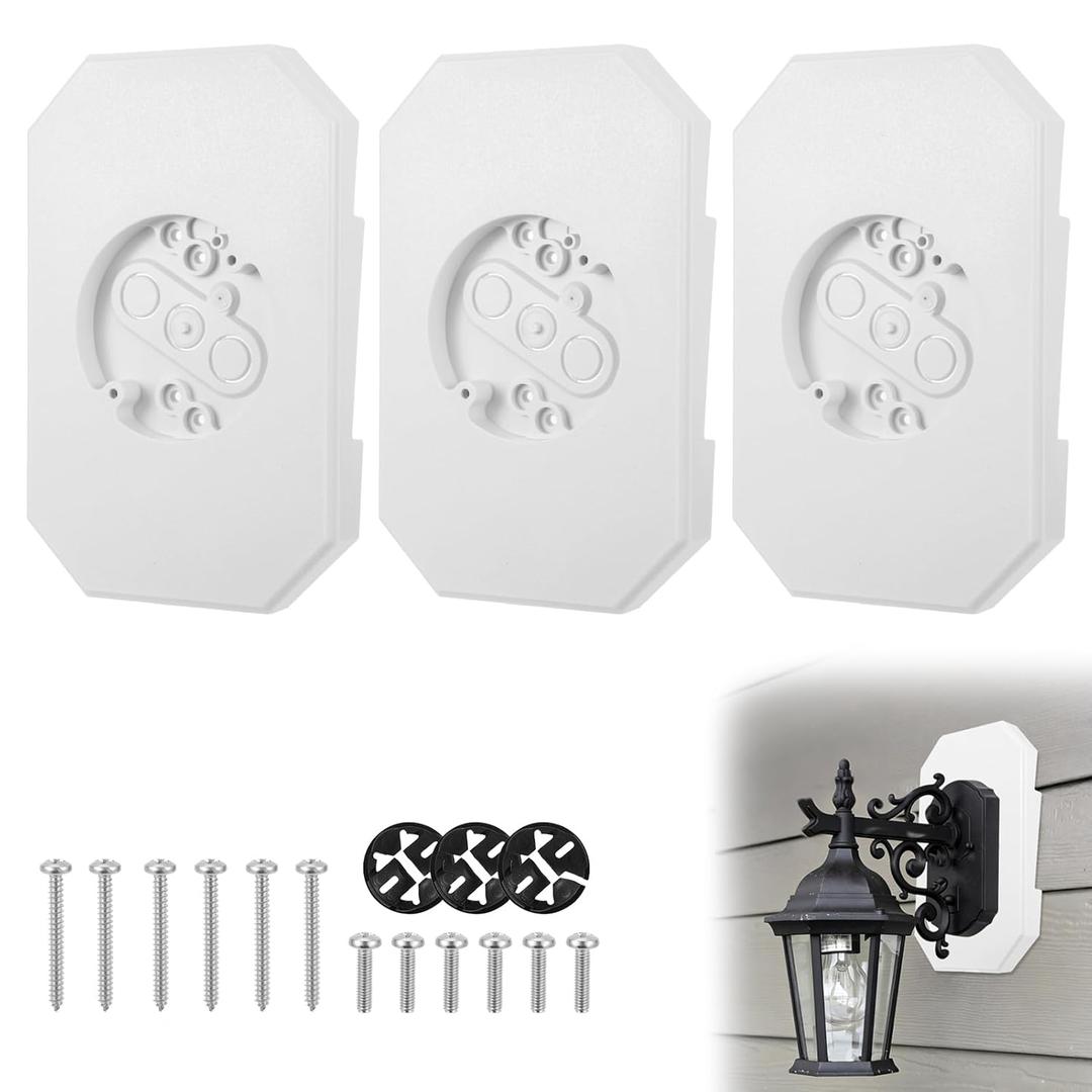 3 Pack Vinyl Siding Mounting Blocks 8141DBL Vinyl Siding Light Mounting Block with Built-in Electrical Box Easy Installation Outdoor Light Mounting Plate for 1/2 inch Lap Double and 4 inch, White