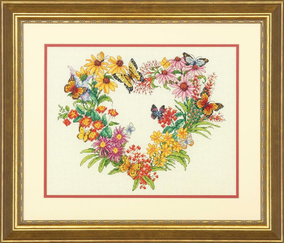 Dimensions 70-35336 'Wildflower Wreath' Counted Cross Stitch Kit for Beginners, 14 Count Ivory Aida Cloth, 11'' x 14''