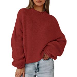 PRETTYGARDEN Women's Fall Oversized Sweaters Dressy Casual Long Sleeve Chunky Knit Winter Pullover Tops 2026 Holiday Outfits (Large, Red)