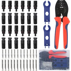 Solar Crimping Tool for Solar Panel Cable with 12 Pairs Solar Connectors, 1PCS Solar Crimper, 2 PCS Spanner Wrench, Crimper Tool for 2.5/4/6mm Solar PV Wire