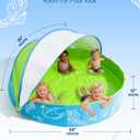 Hikiddy Foldable Kiddie Pool with Canopy: 31.5in/ 47in /63in for Baby Toddler Kids Family - Summer Water Play Pool with Shade - Portable for Outdoor Backyard Beach (Blue-Green, 63in)