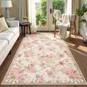 Lahome Floral Washable 3x5 Rug, Small Rugs for Bedroom Soft Non-Slip,Entry Way Rugs Indoor Low Pile Carpet for Nursery Kids Playroom Beige/Pink/Multi