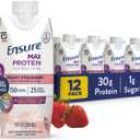 Ensure Max Protein Shake | Creamy Strawberry | Ready to Drink | 30g Protein for Muscle Health | 1g Sugar, 4g Fiber | 11 fl oz Bottle, 12 Pack (EXP 05/01/27)
