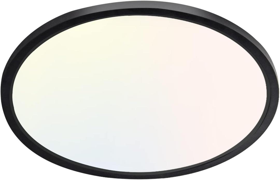 hykolity 9 Inch Selectable CCT LED Round Flat Panel Light, 18W 1800LM 3000K/4000K/5000K, Edge-Lit Flush Mount Ceiling Light Fixture for Kitchen, Bedroom, Laundry and Closet Room, Black