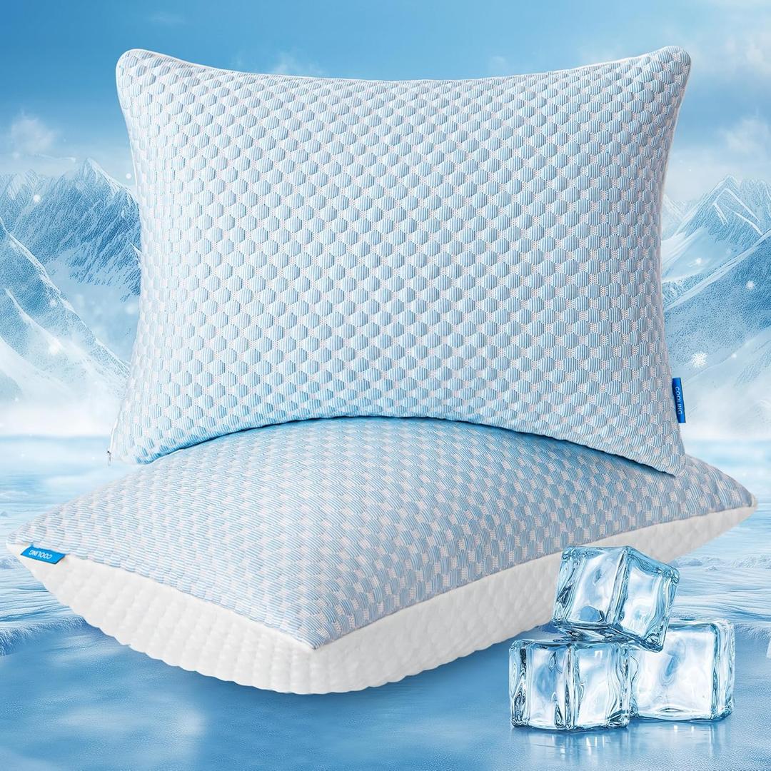Love's cabin Firm Pillow Shredded Memory Foam Queen Size Set of 2,Cooling Bed Pillows for Sleeping 2 Pack,Soft Adjustable Pillows for Side Back Stomach Sleepers,29"x19"