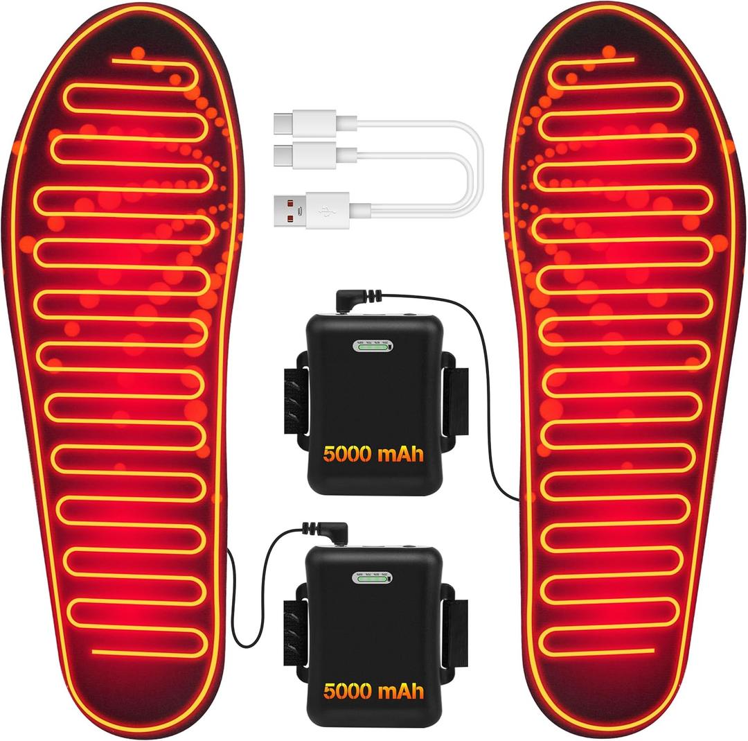 Heated Insoles with 5000mAh Battery, Foot Warmers Rechargeable with 4 Heating Levels, Full Foot Heating, Cut-to-Fit, Electric Heated Insoles for Men and Women, S: 4.5-8