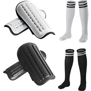 2 Pairs Soccer Shin Guards & 2 Pairs Soccer Socks for Adults and Teenagers, Protective Gear Soccer Equipment for Kids, Boys, Girls L