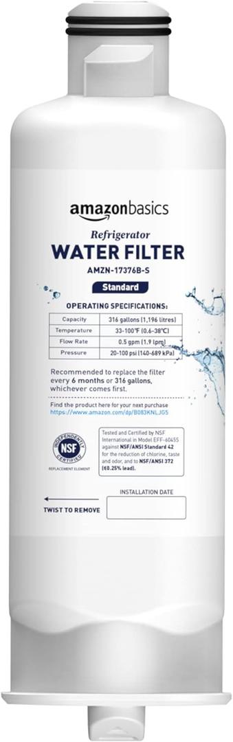 Amazon Basics Replacement Samsung DA97-17376B, HAF-QIN/EXP Refrigerator Water Filter, 1-Pack, Standard Filtration