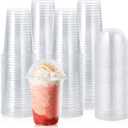 Lilymicky 90 Sets 16 oz Clear Plastic Cups with Dome Lids, 16 oz Disposable Plastic Drinking Parfait Cups for Ice Coffee, Smoothie, Frappuccino, Bubble Boba