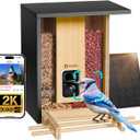 NETVUE by Birdfy Smart Bird Feeder with Camera Solar Powered,2K Live Steam&Permanent AI Identify for Birds&Motion Detection,Birds Watching Ideal Wood Feeder for Chistmas Gift for mom,Bird-Lover