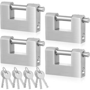 Blulu 4 Pack Heavy Duty Lock for Shipping Container with Iron Keys Iron D-Shaped Padlock for Garage Door, Shed, Storage Unit, Locker, and Warehouse (94mm)