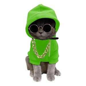 QWINEE 3Pcs Dog Hoodie Cat Apparel Dog Custume Set with Necklace and Sunglasses Pet Clothes for Puppy Small Medium Dogs Cats Green Small