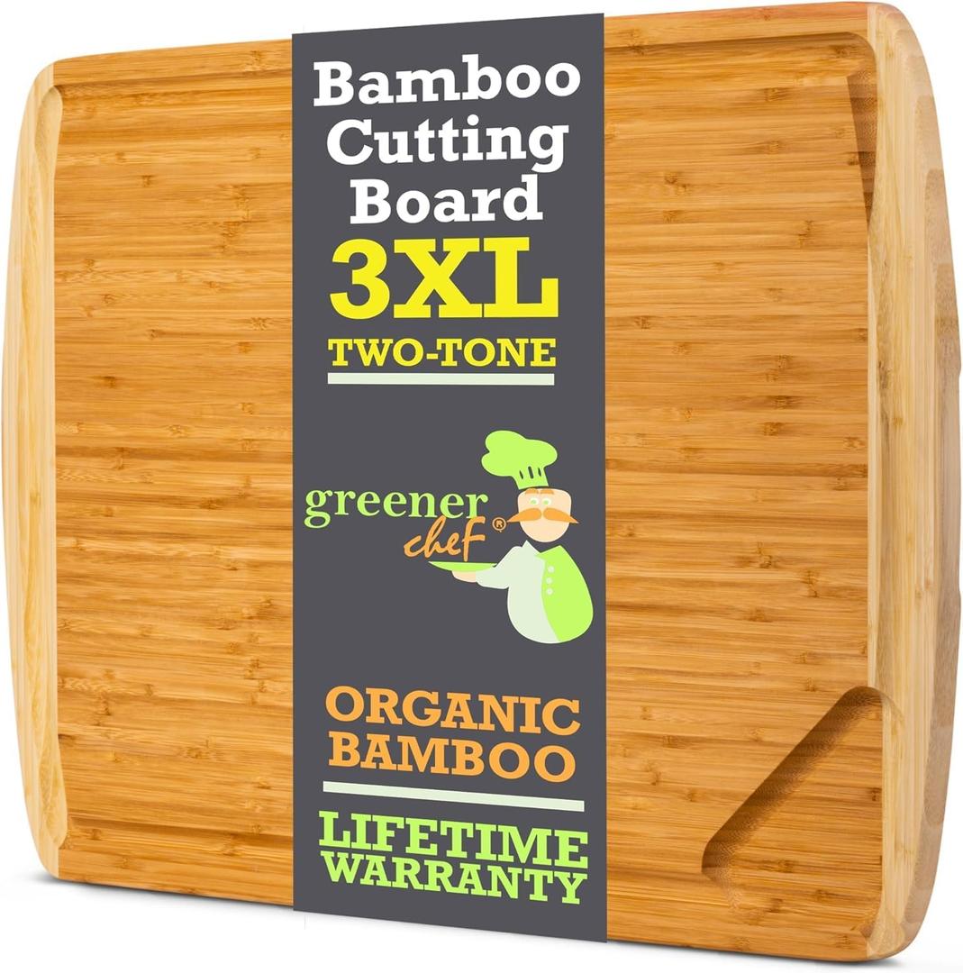 GREENER CHEF 30 Inch 3XL Extra Large Bamboo Cutting Board with Lifetime Replacements - Oversized Stove Top Cover, Noodle Board, Meat Carving, and Charcuterie Board (30"L x 20"W, Two-Tone)