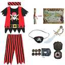 Lingway Toys Kids Pirate Costume,Pirate Role Play Dress Up Completed 8pcs Set for Kids 3-4years