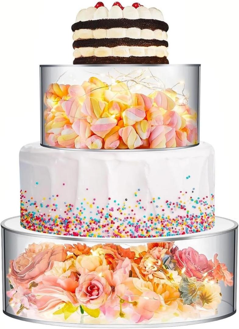 2Pcs Acrylic Cake Stand, 6*8 Inch Fillable Cupcake Display Stands for Dessert Table, Clear Cake Riser 2 Tier Round Cylinder Case for Wedding Birthday Christmas Party