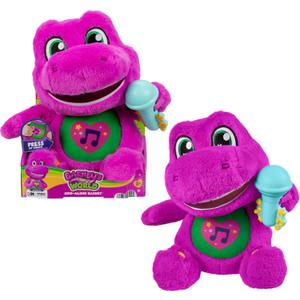 Barneys World Toddler Toys by Fisher-Price, Barney Tall Plush, 10.5 -inch Figure with Sounds, Soft Texture for Play, Kids Ages 2+ Years