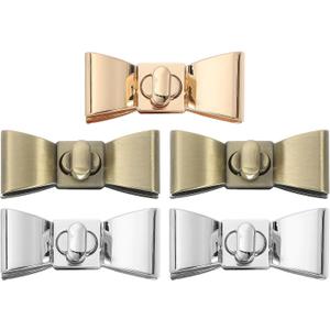 uxcell 5Set Turn Lock Clasp Kit, Bowknot Press Lock Clasp Closure Twist Turn Locks Hardware Buckle Fasteners for Purse Leather Making (55x23mm, Silver, Bronze, Gold)