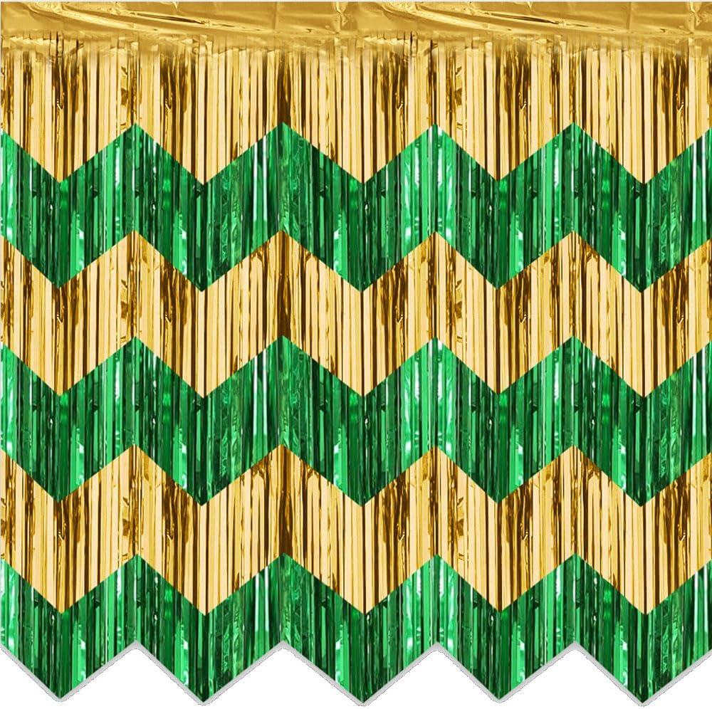 6 Pack 10 Ft Green Gold Foil Fringe Garland Metallic Streamers Tinsel Banner Wall Hanging Backdrop for Wedding Birthday Anniversary Party Decor (God&Green)