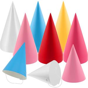 24 PCS Pastel Birthday Party Cone Hats Party Hat with Elastic String for Kids and Adults Birthday, Baby Shower, Bridal Shower