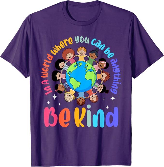 In A World Be Kind Positive Kids Choose Kindness Teachers T-Shirt, Purple, Size Ladies L