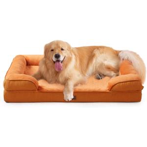 EHEYCIGA Orthopedic Dog Beds for Extra Large Dogs, Waterproof Memory Foam XL Pet Bed with Sides, Non-Slip Bottom and Egg-Crate Foam Big Dog Couch Bed with Washable Removable Cover, Pumpkin Orange (44.0"L x 32.0"W x 6.5"Th)