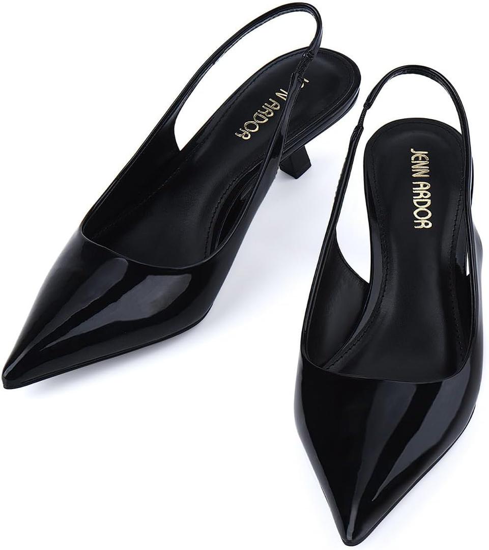 JENN ARDOR Sling back Heels for Women Low Heels Dress Shoes Kitten Pumps Dressy Heeled Sandals Wide Width Fashion Casual Shoes (8)