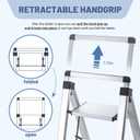 4 Step Ladder, Aluminum Folding Stool with Retractable Handgrip