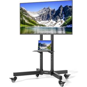 Heavy-Duty Rolling TV Stand for 3285" Screens Supports 187 lbs (154 lbs TV + 33 lbs Shelf), Stable Mobile TV Cart with Storage Tray & Locking Wheels, Floor TV Stand, Max VESA 600x400, Black