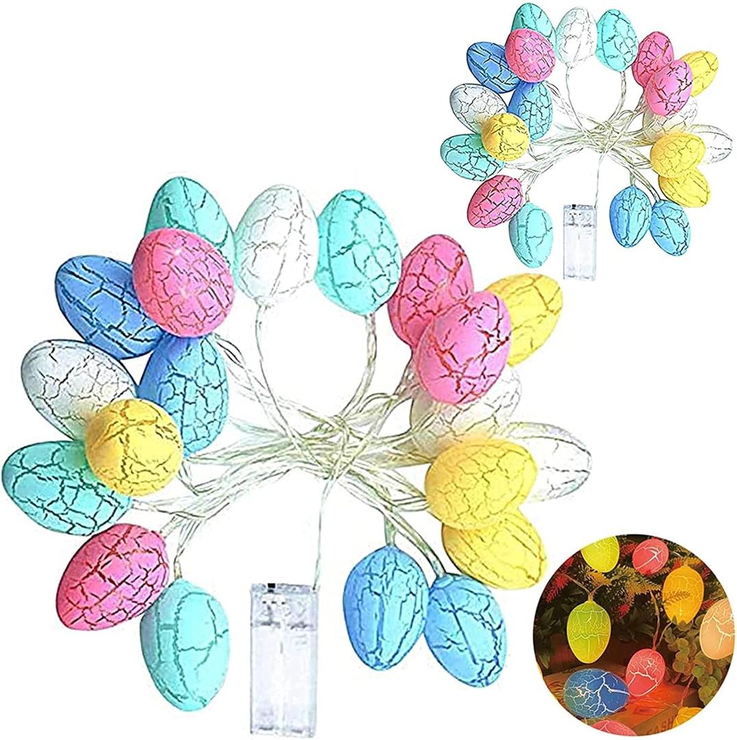 TURNMEON 2 Pack Easter Lights String Easter Decorations, Total 10 Ft 20 LED 3D Jumbo Crack Egg Light Easter String Lights Battery Operated for Home Indoor Outdoor Bedroom Eggs Hunt Party Decor
