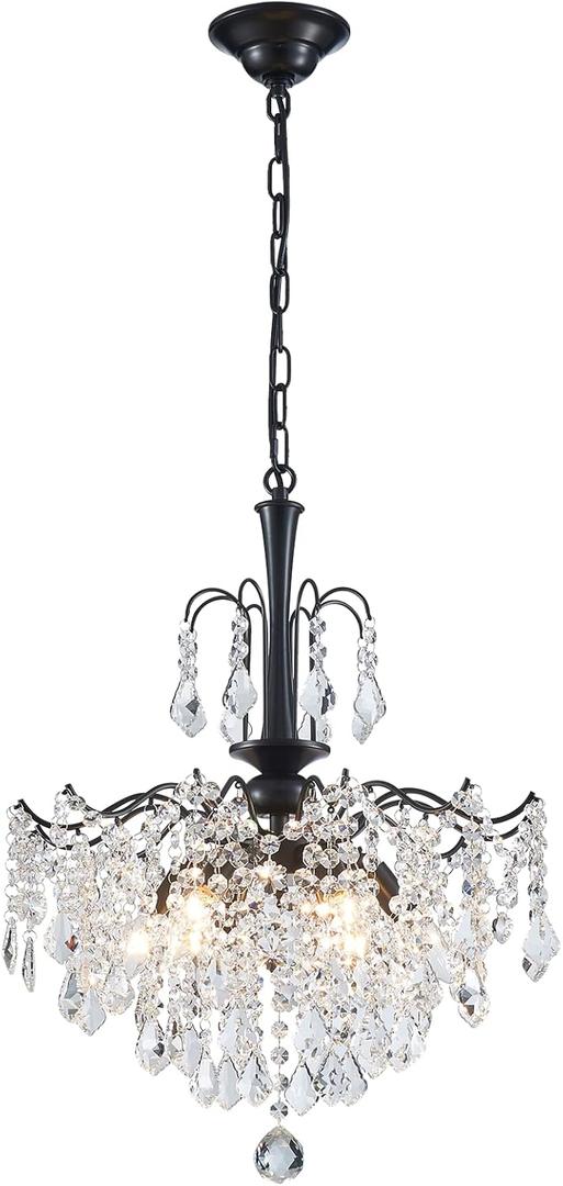 Modern Crystal Chandelier, Black Chandeliers for Dining Room Lighting Fixtures Hanging, Dining Light Fixtures Crystal Candle Pendant Light Fixtures for Bedroom Living Room Kitchen Island Foyer (H 23.6" x W 17.7")