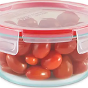 Pyrex Freshlock 4 Cup Round Food Storage Container: Glass Container with Lid, Oven & Microwave Safe, Clear/Red