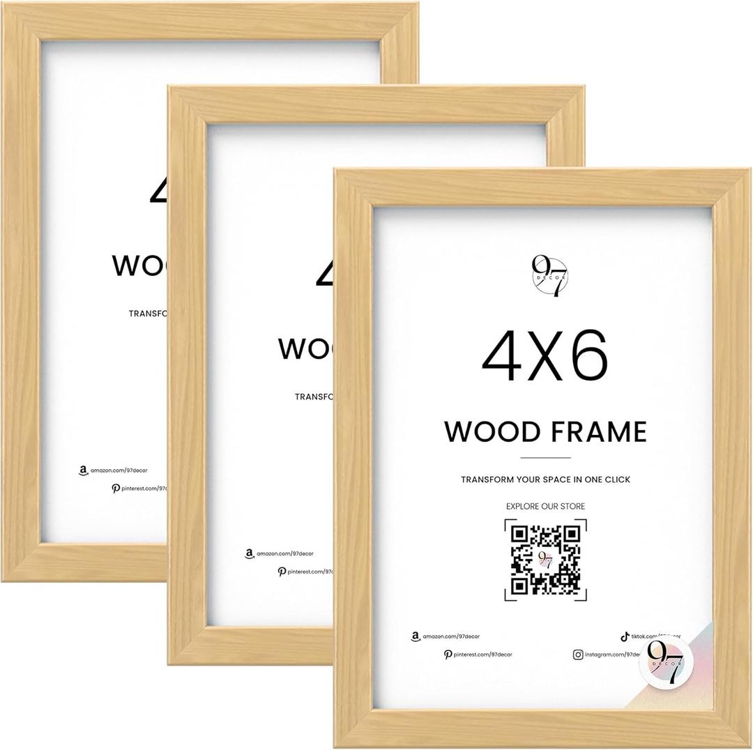 97 Decor Beige Wood Picture Frames 4x6-3 Pack Small 4x6 Wood Picture Frame Set, Natural Wooden Photo Frame 4 X6 With Plexiglass, Neutral 4x 6 Frames For Pictures Decorative Wall Hanging
