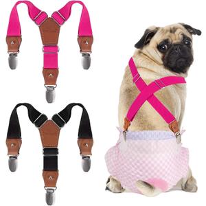 Pet Soft Dog Suspenders 2 Pieces Female Dog Diaper Suspenders for Dogs Diaper Keeper Suspender for Dogs Skirt, Doggy Dress (Black & Pink, S/M)