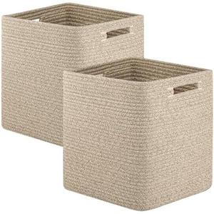 OIAHOMY Storage Cubes, 11 Inch Cube Organizer, Collapsible Storage Bins, Baskets for Organizing, Bins for Shelves-Brown, 2-PACK