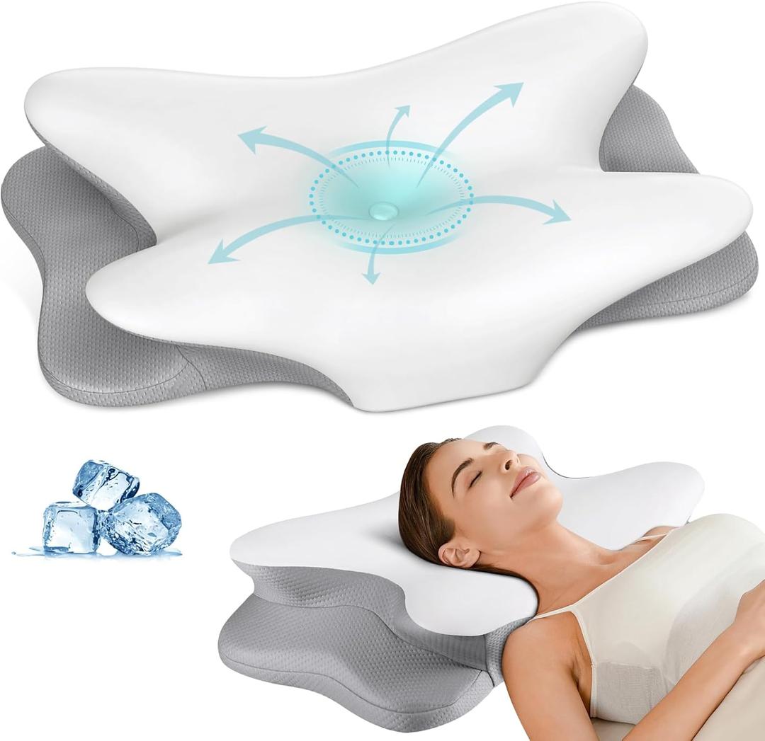 Cervical Neck Pillow for Pain Relief - Ergonomic Side Sleeper Pillow for Neck Support, Cooling Memory Foam Pillows for Sleeping, Contour Pillow Orthopedic Bed Pillow for Back Stomach Sleepers