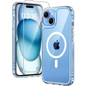 TAURI for iPhone 15 Plus Case Clear, Compatible with Magsafe, with Screen Protector, Military Grade Drop Protection Shockproof Case for iPhone 15 Plus 6.7 Inch