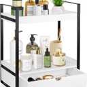 2-Tier Wooden Counter Shelf with Drawer, Vanity Tray for Organization and Decor, Countertop Organizer for Bathroom and Kitchen (White)