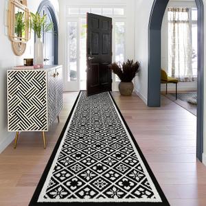 Ileading Hallway Runner Rug 2.6'x12' Heavy-Duty Durable Entryway Floor Mat with Non Slip Rubber Backing for Busy Traffic Extended Indoor Doormat Machine Washable Kitchen Throw Rug for Corridor(Black)