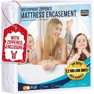Utopia Bedding Waterproof Mattress Protector Full Size, Zippered Mattress Encasement Bed Bug and Dust Mite Proof, Absorbent Six-Sided Mattress Cover