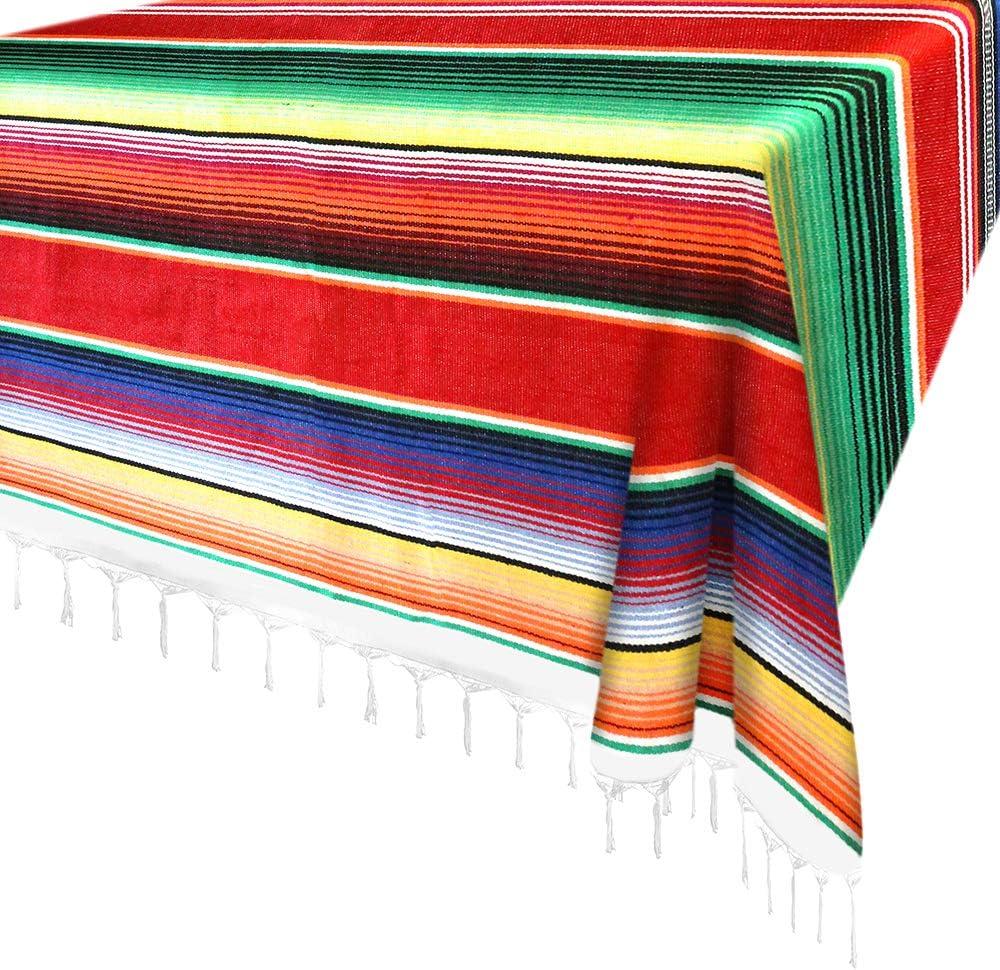 84 x 59 Inch Serape Bay Window Blanket & Tablecloth, Tatami Bed Cover, Tapestry Picnic Mat for Mexican Party & Wedding Decorations (Red)