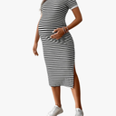 Women's Casual Striped Maternity Dress Short Sleeve Sleeve Split Thigh Bodycon Dresses Pregnancy Clothes, Size XXL