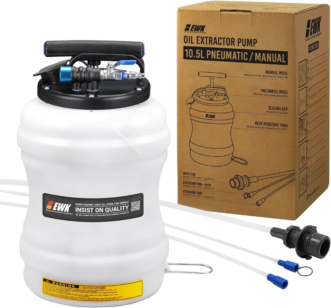EWK Patented 10.5L Pneumatic/Manual Oil Extractor for Oil Change Pump for Automotive Fluids Vacuum Evacuation