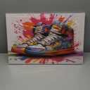 Framed Banksy Graffiti Sneaker Canvas Wall Art Colorful Shoes Decorations Pop Art Wall Decor For Kids Playroom Bedroom Living Room Artworks Ready To Hang (24L" x 16W")