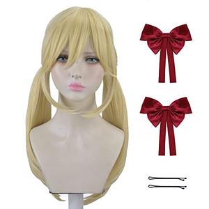 Aeilene Blonde Wigs for Women, Long Golden Double Ponytail Anime Synthetic Wig with Cosplay Costume Halloween Party Daily