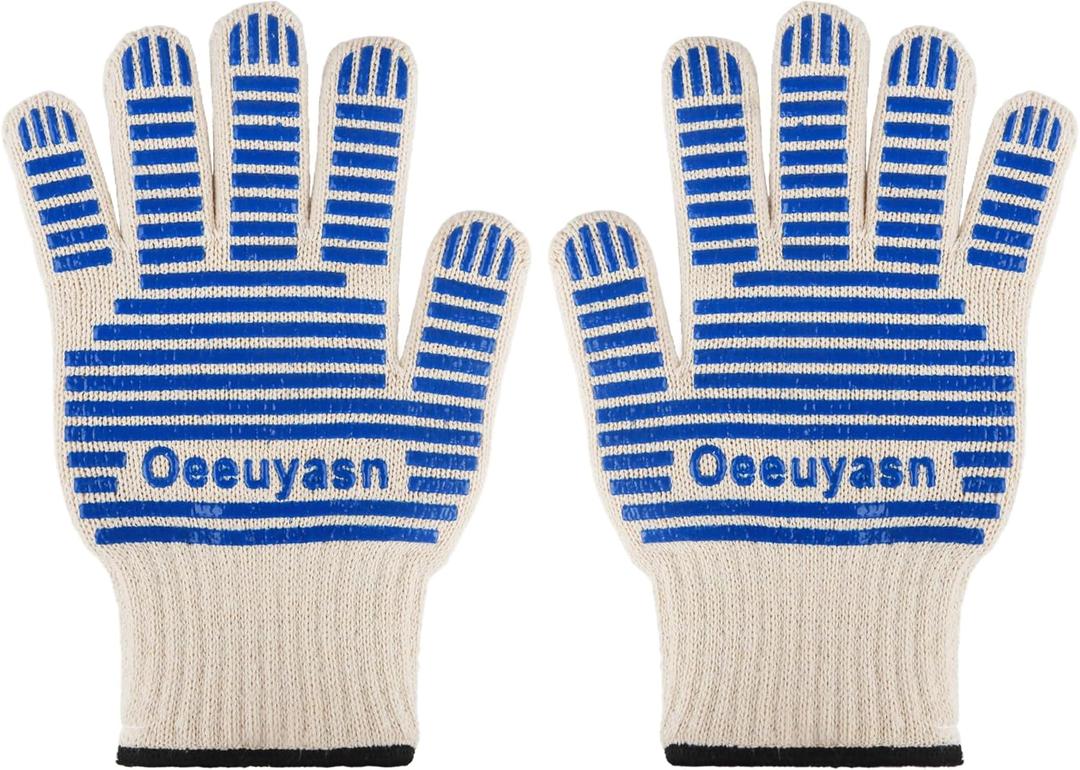 2PCS Super Heat Resistant Oven Gloves, 1472 High Temp BBQ Grill Gloves, Silicone Non-Slip Oven Mitts with Fingers, for Barbecue, Grilling, Cooking, Baking