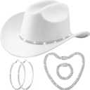 Cowgirl Outfits for Women Rhinestones Cowboy Hats, Western Cowgirl Hat Costume Halloween Rodeo Disco Accessories Black White