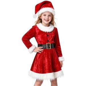 Gomukot Direct Girls Mrs. Santa Claus Costume Girls Christmas Dress for Kids Xmas Cosplay Party (9-10 Years)